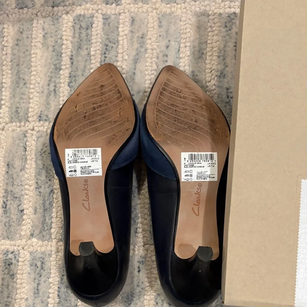 Clarks Navy Pointed Toe Low Heels